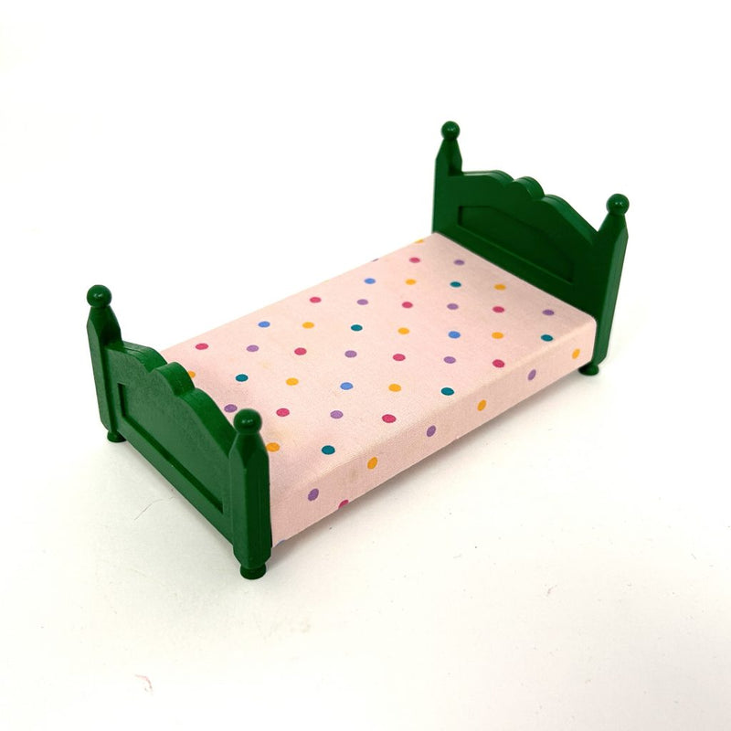 [Used] GREEN BED (L) POLKA DOTS WHITE KA-07 Japan Sylvanian Families