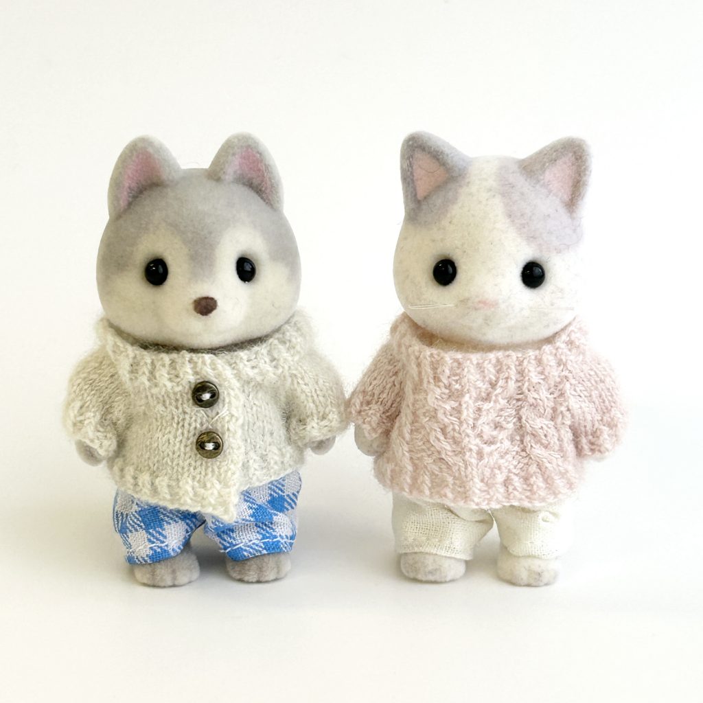 Knitted Cardigan Set Pink White Handmade