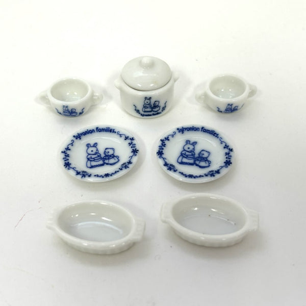 [Used] Retired BLUE CERAMIC KITCHENWARE SET KA-17 Sylvanian Families