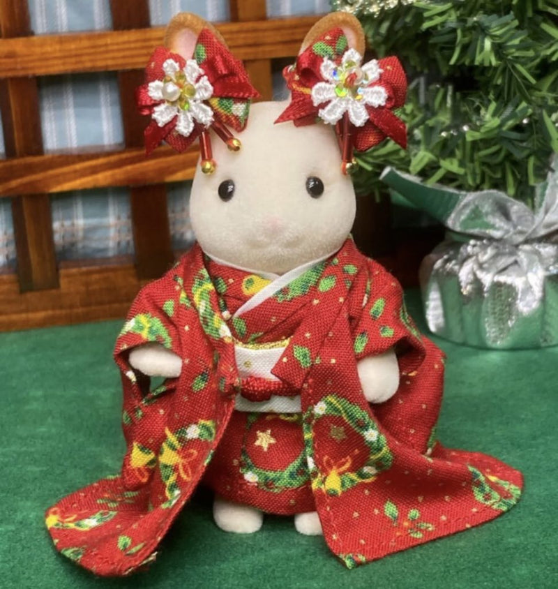 RED CHRISTMAS PATTERN KIMONO FOR SISTERS Calico Clitters Sylvanian Families