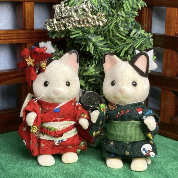 CHRISTMAS PATTERN KIMONO FOR SIBLINGS Calico Clitters Sylvanian Families