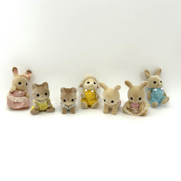 [Used] BABY SET 7 FIGURES RABBIT CAT AND SHEEP Japan Sylvanian Families