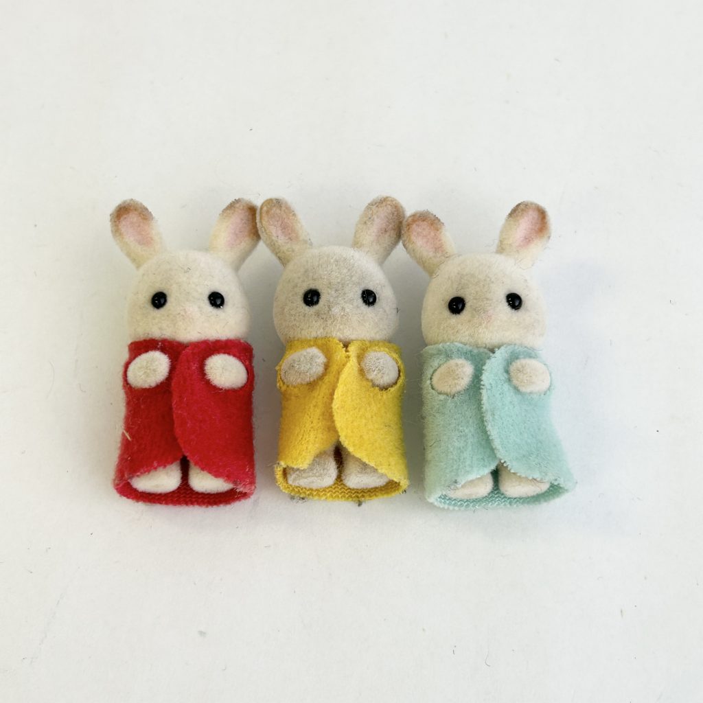 used] Chocolate Rabbit Triplets Baby Pram Set SE-204 Sylvanian Famili