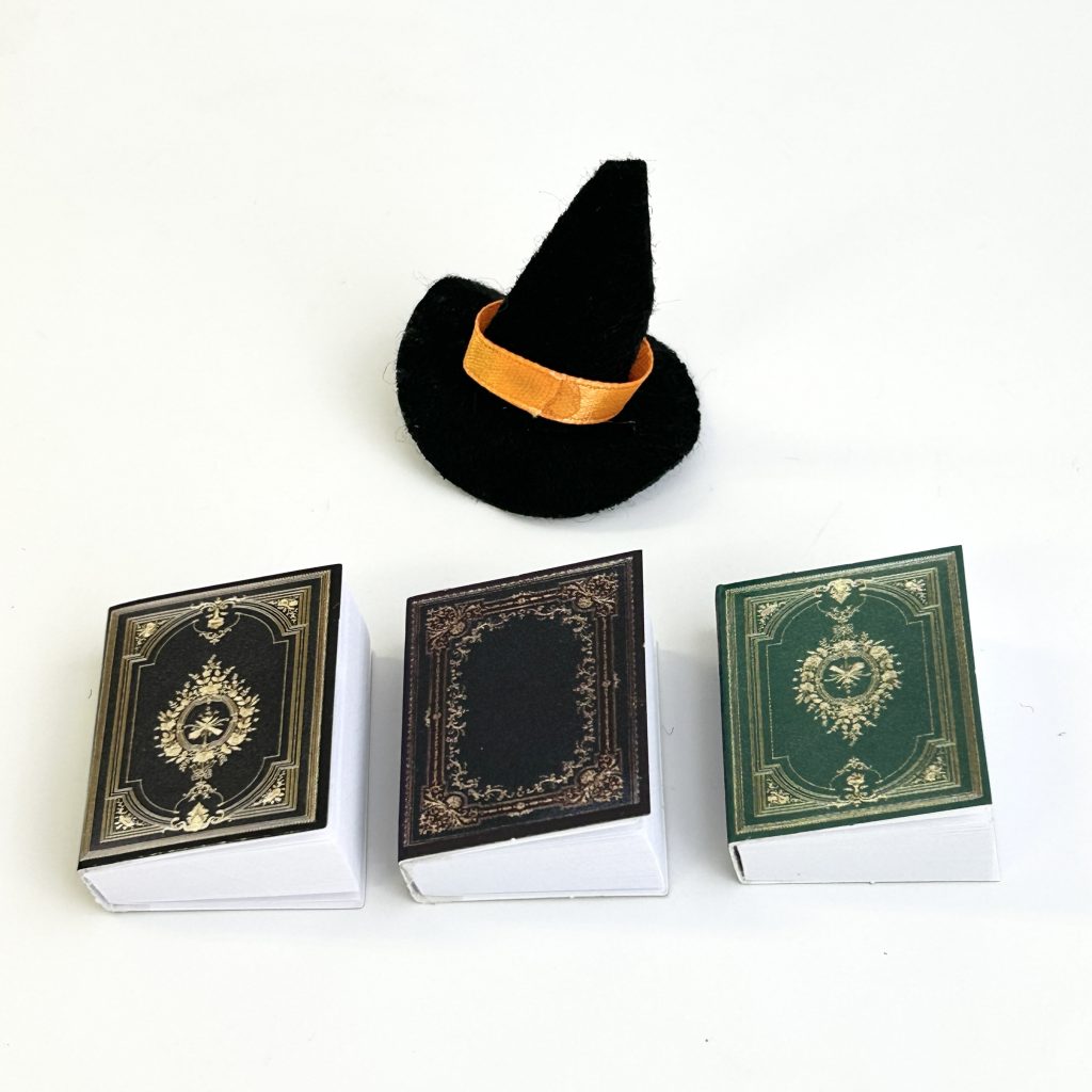 Miniature Witch's Hat and Magic Book Halloween Natural Kitchen