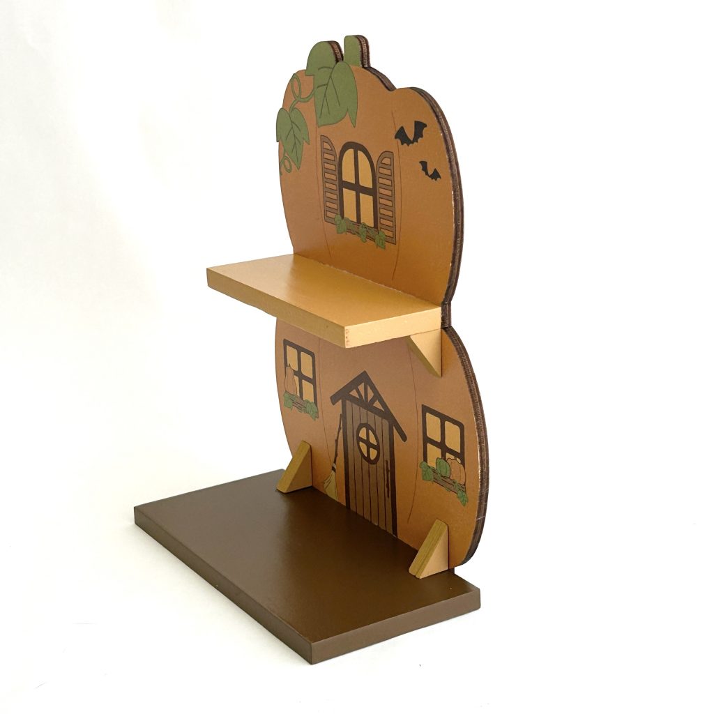 Wooden Double-Shelf Pumpkin House Halloween Natural Kitchen