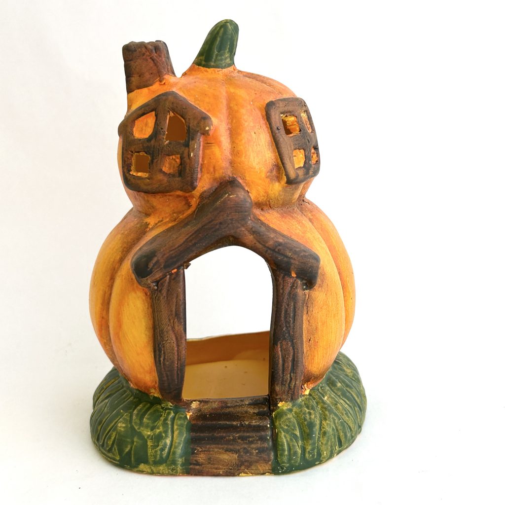 Two-Story Pumpkin House Candle Pot Halloween Natural Kitchen
