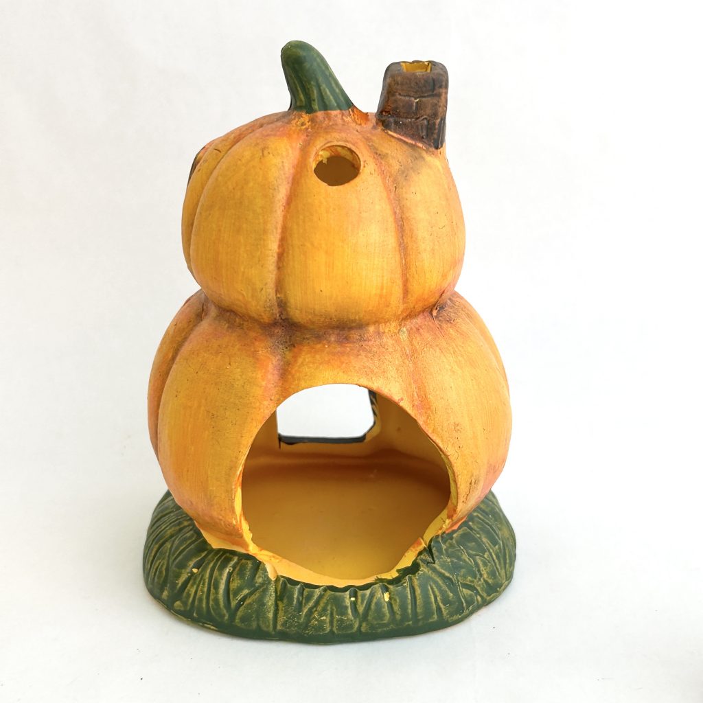 Two-Story Pumpkin House Candle Pot Halloween Natural Kitchen