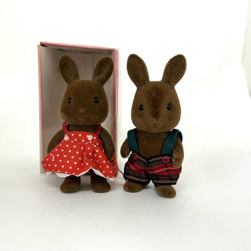 [Used] Vintage BROWN RABBIT SIBLINGS Epoch Japan Sylvanian Families