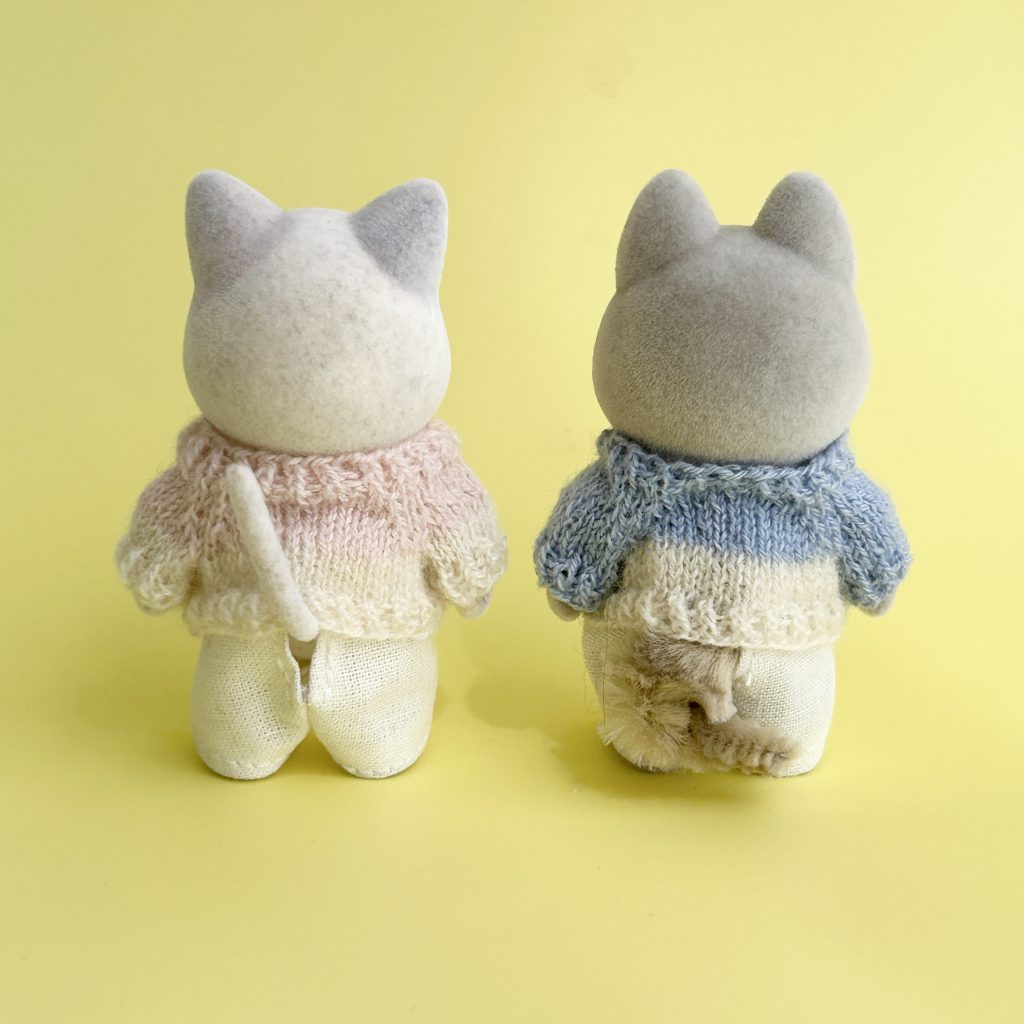 Hand-tricoté Cardigan Rose Bleu Clair Fait Main