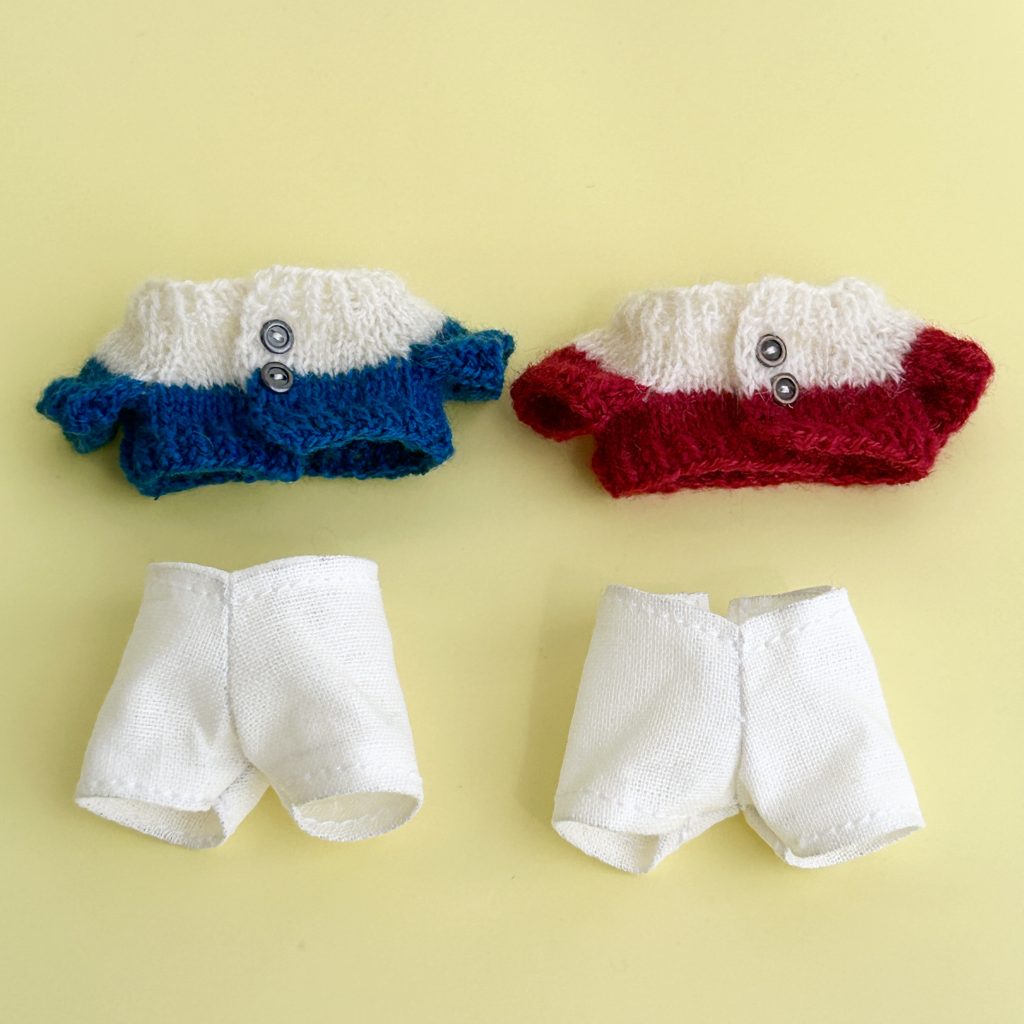 Hand-tricoté Cardigan Rouge Bleu Fait main