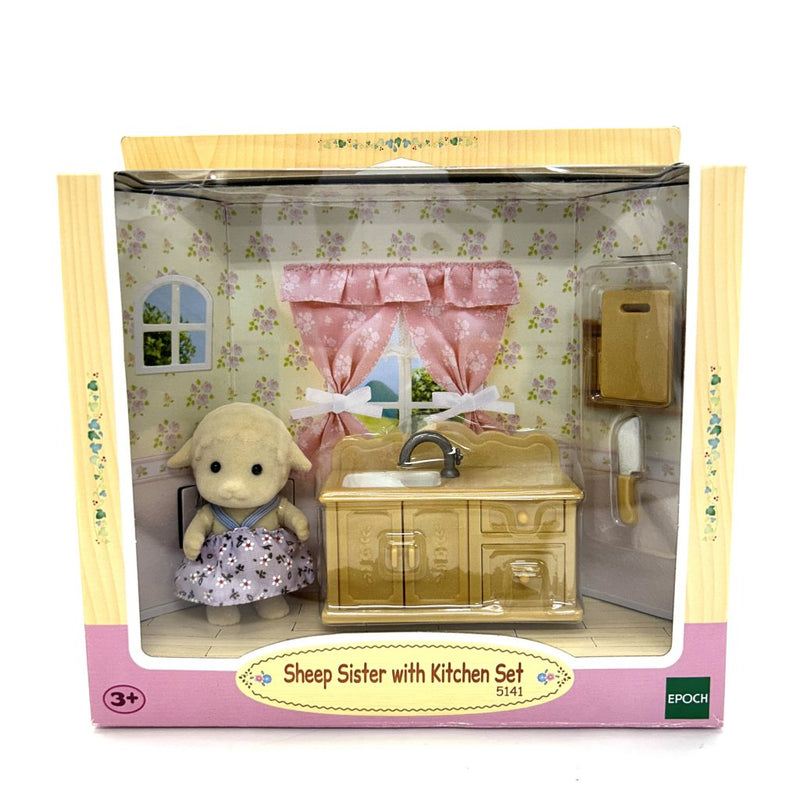 [Used] SHEEP SISTER WITH KITCHEN SET Epoch Sylvanian Families