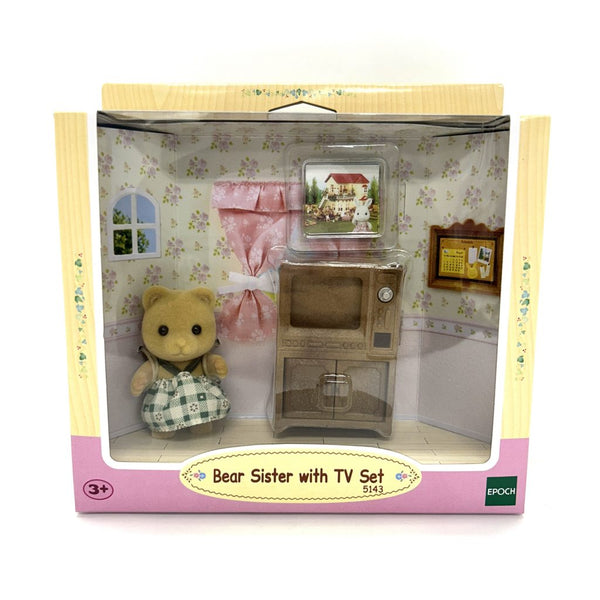 BEAR SISTER WITH TV SET 5143 Epoch Calico Clitters Sylvanian Families