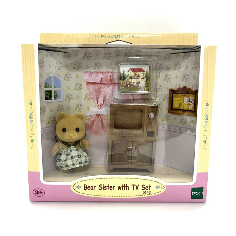 BEAR SISTER WITH TV SET 5143 Epoch Calico Clitters Sylvanian Families