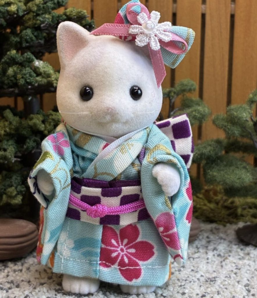 Light Blue Floral Kimono pour Mère Fait Main