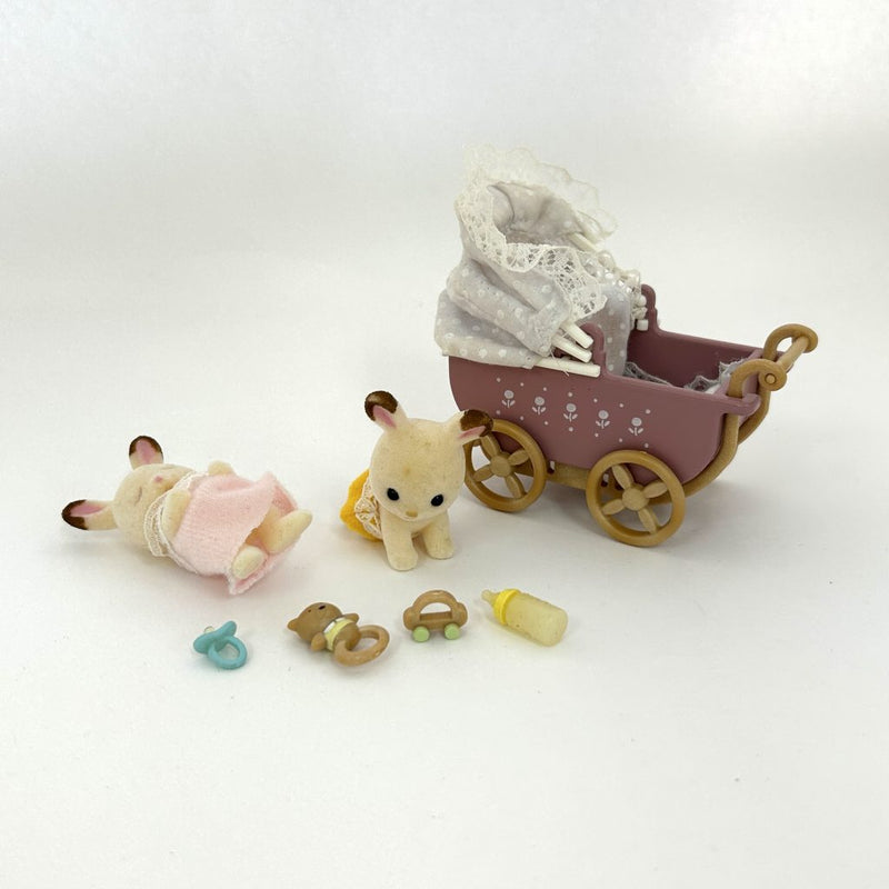 [Used] CHOCOLATE RABBIT TWINS CARRIAGE SET Epoch Sylvanian Families