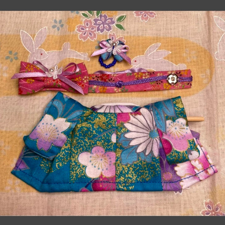 HANDMADE GREEN SAKURA KIMONO FOR MOTHER Epoch Japan Calico Does not apply