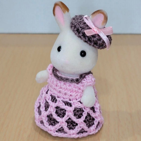 HANDMADE REVERSIBLE DRESS & BERET STRAWBERRY CHOCOLATE Calico Clitters Sylvanian Families