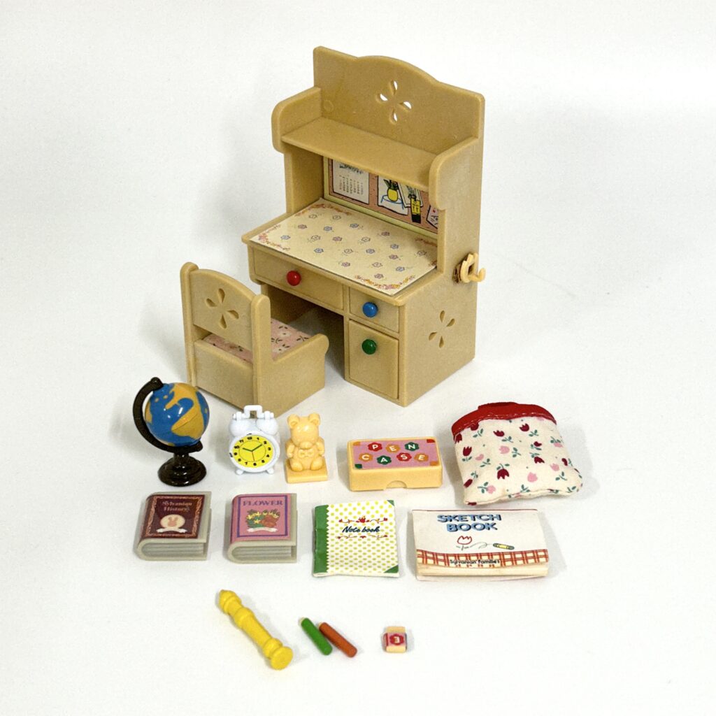 [used] Vintage Study Desk Set 1995 KA-68 Sylvanian Families Calico Critters