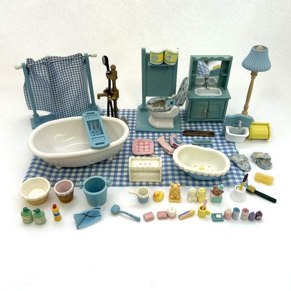 [Used] BLUE BATHROOM SET Calico Criters Epoch Japan Sylvanian Families