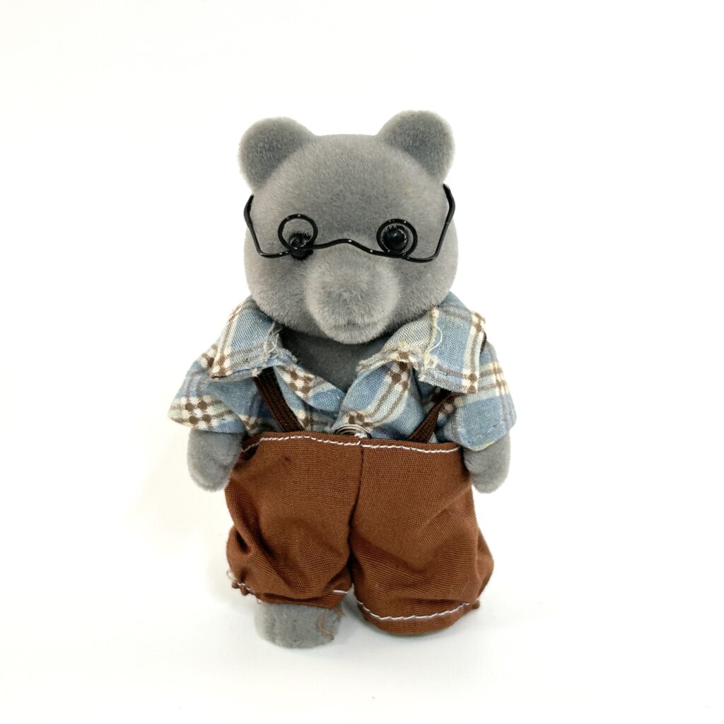 [used] Vintage Grey Bear Grandfather Sylvanian Families Calico Critters
