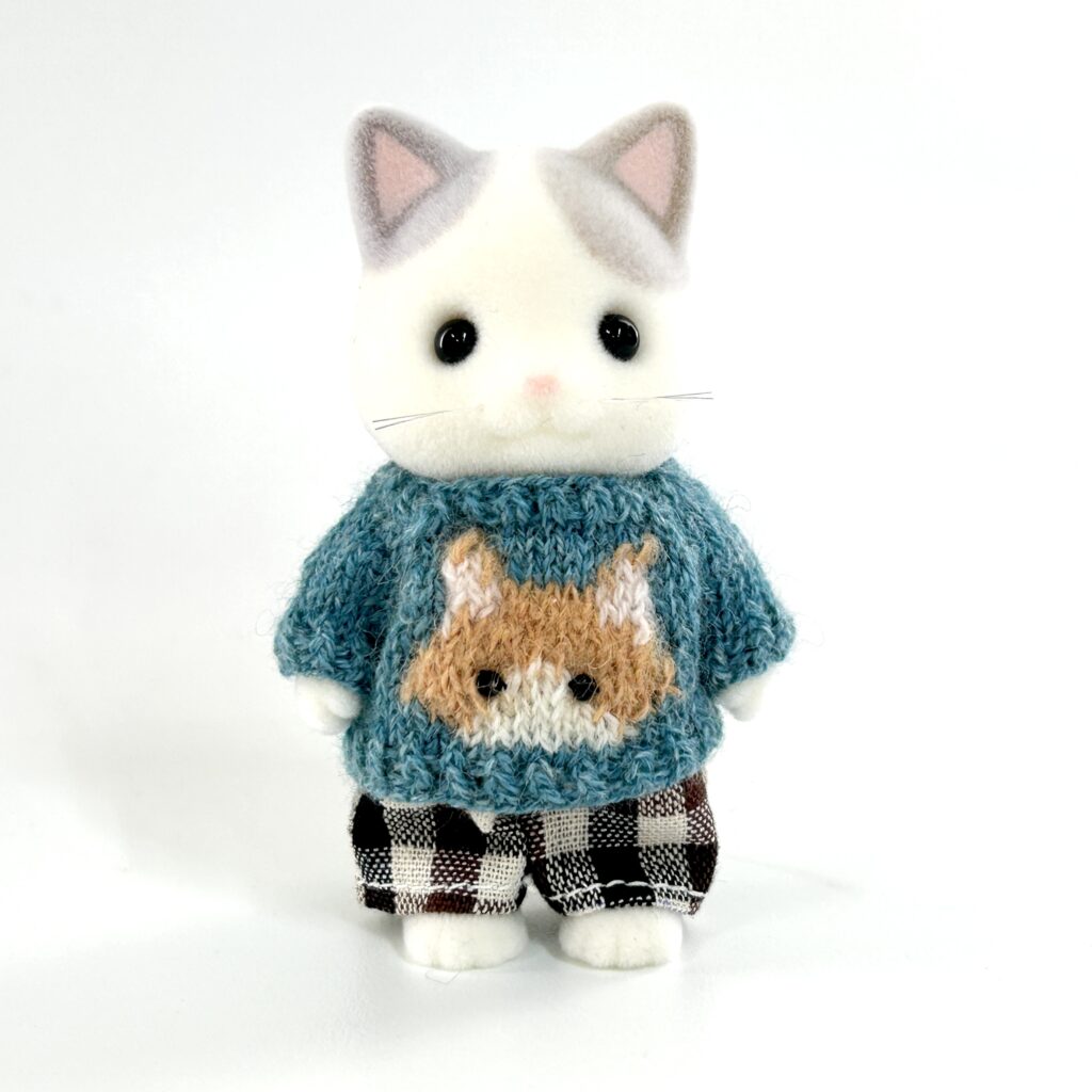 Cat Day Sweater Set Orange Bicolor Cat Black Eyes Handmade