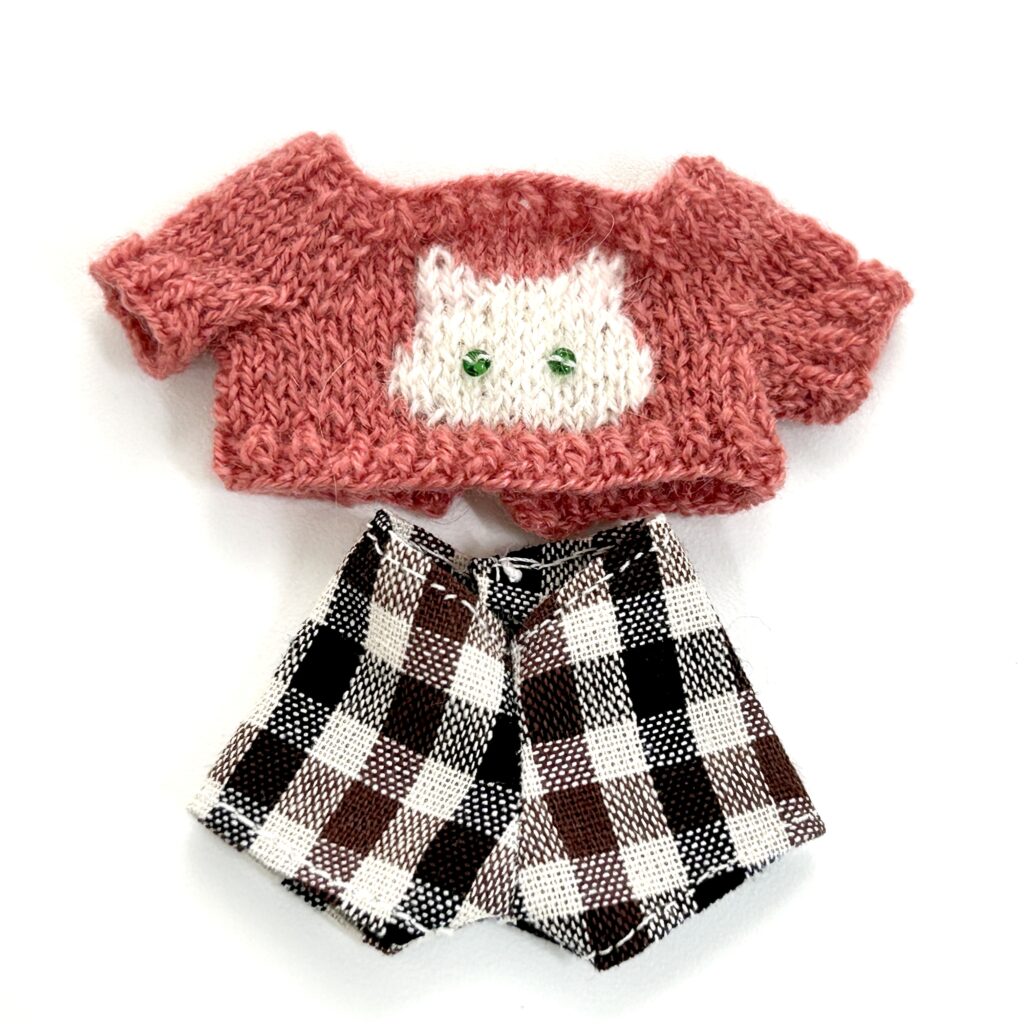 Cat Day Sweater Set White Cat Green Eyes Handmade