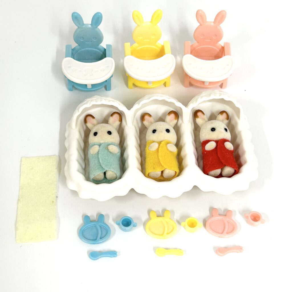 [used] Chocolate Rabbit Triplets Baby Pram Set SE-204 Sylvanian Families Calico Critters