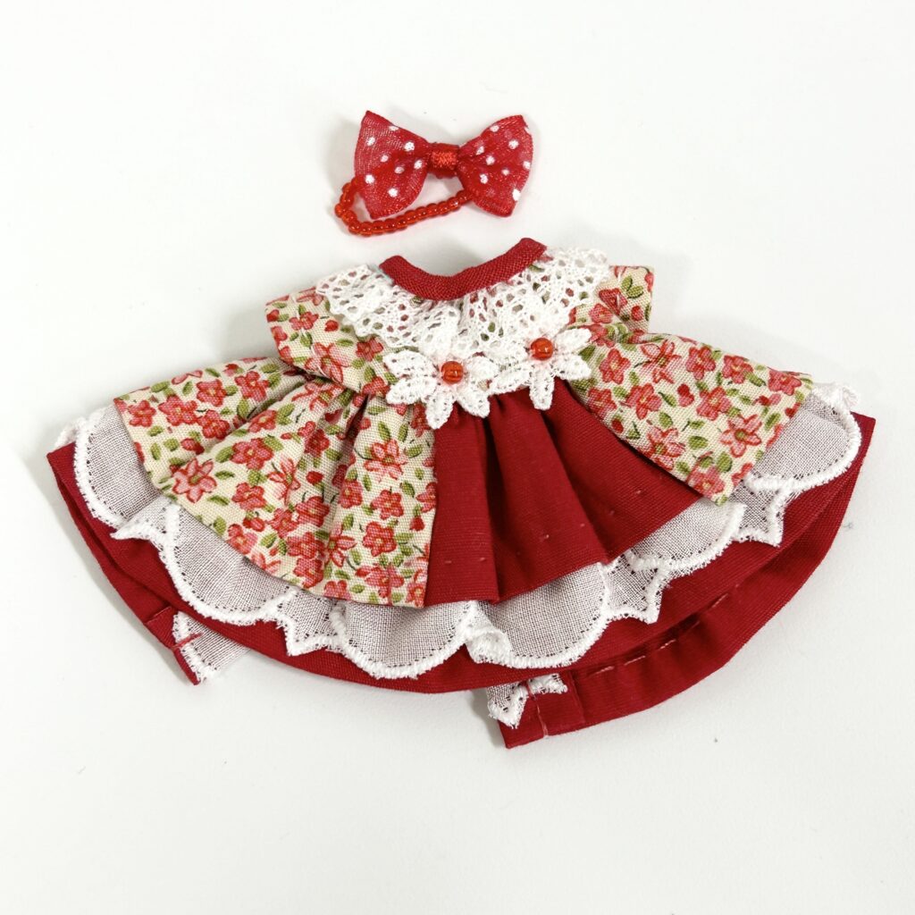 Red Small Flower Two-Tone Dress Handmade