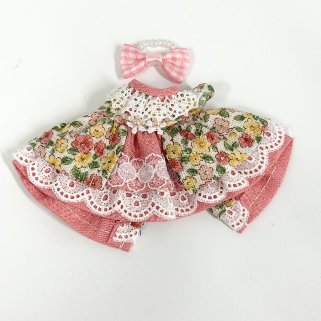 Pink Colorful Small Flower Overskirt Dress Handmade
