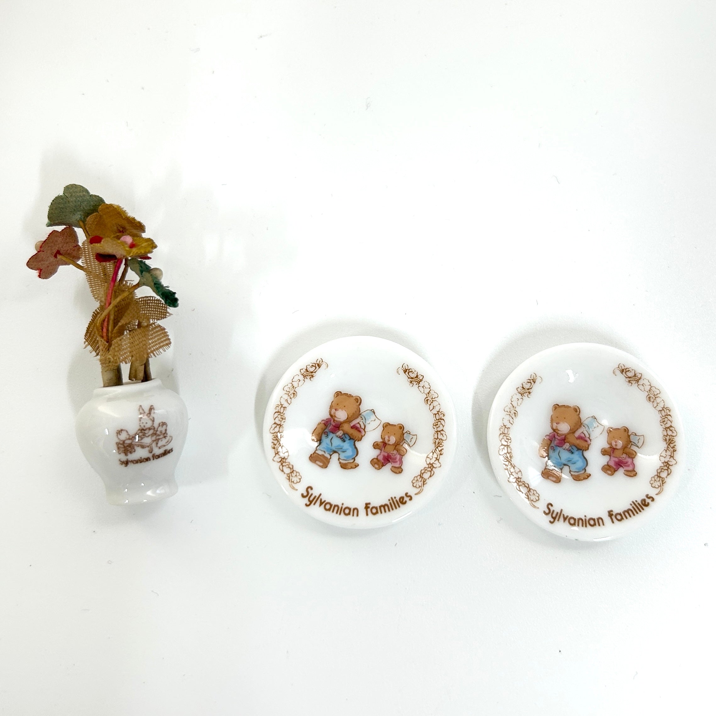 [used] Vintage Ceramic Tableware Vase Set Sylvanian Families Calico Critters