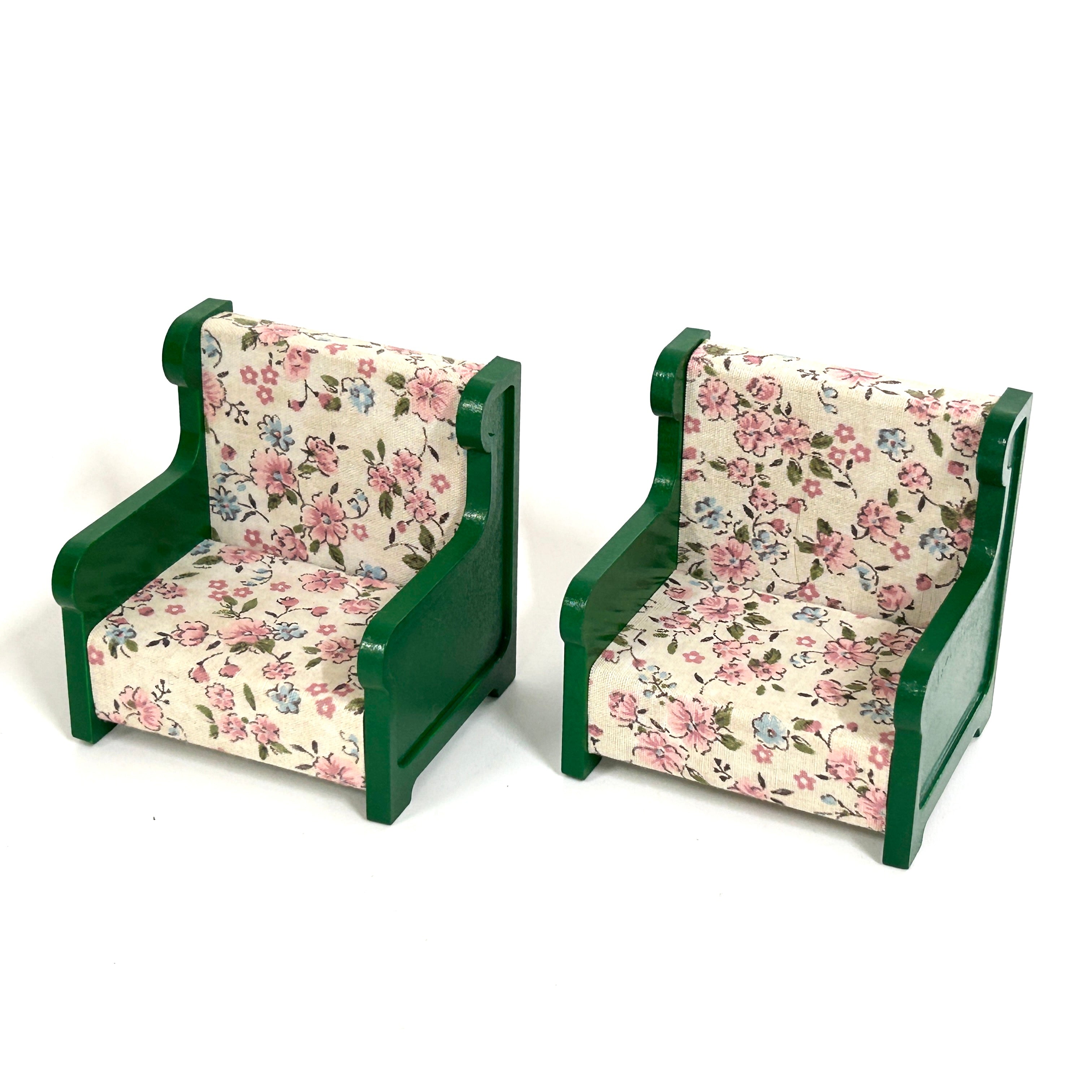 [used] Vintage Green Armchair Set 1985 KA-09 Sylvanian Families Calico Critters