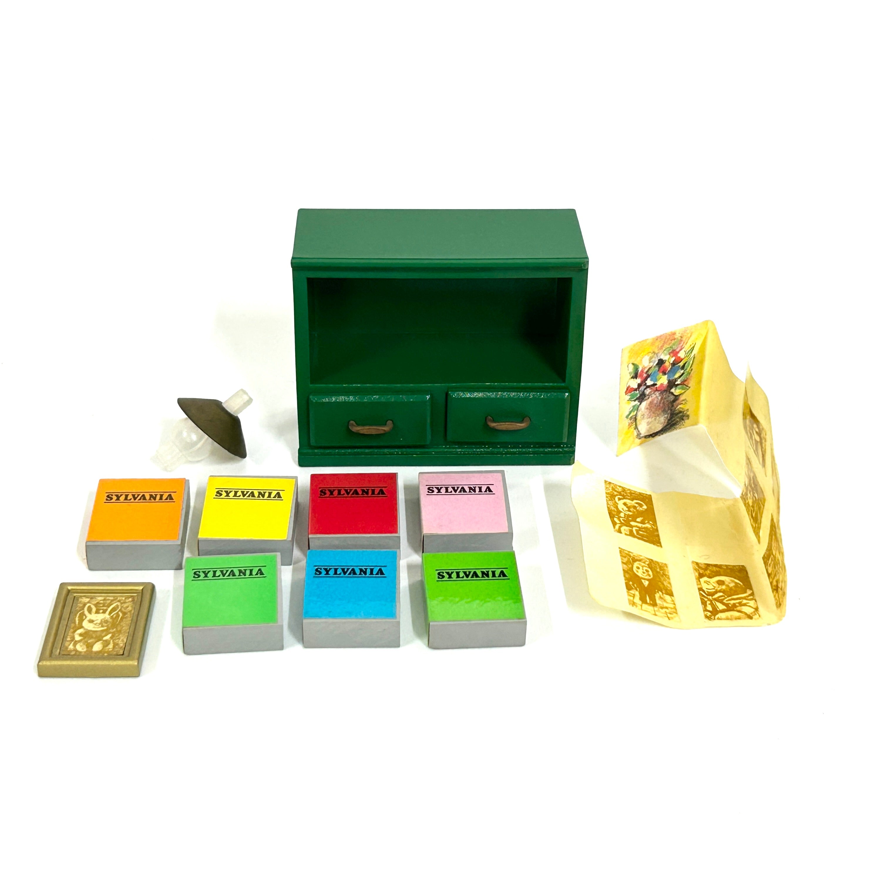 [used] Vintage Green Bookshelf Set 1985 KA-05 Sylvanian Families Calico Critters