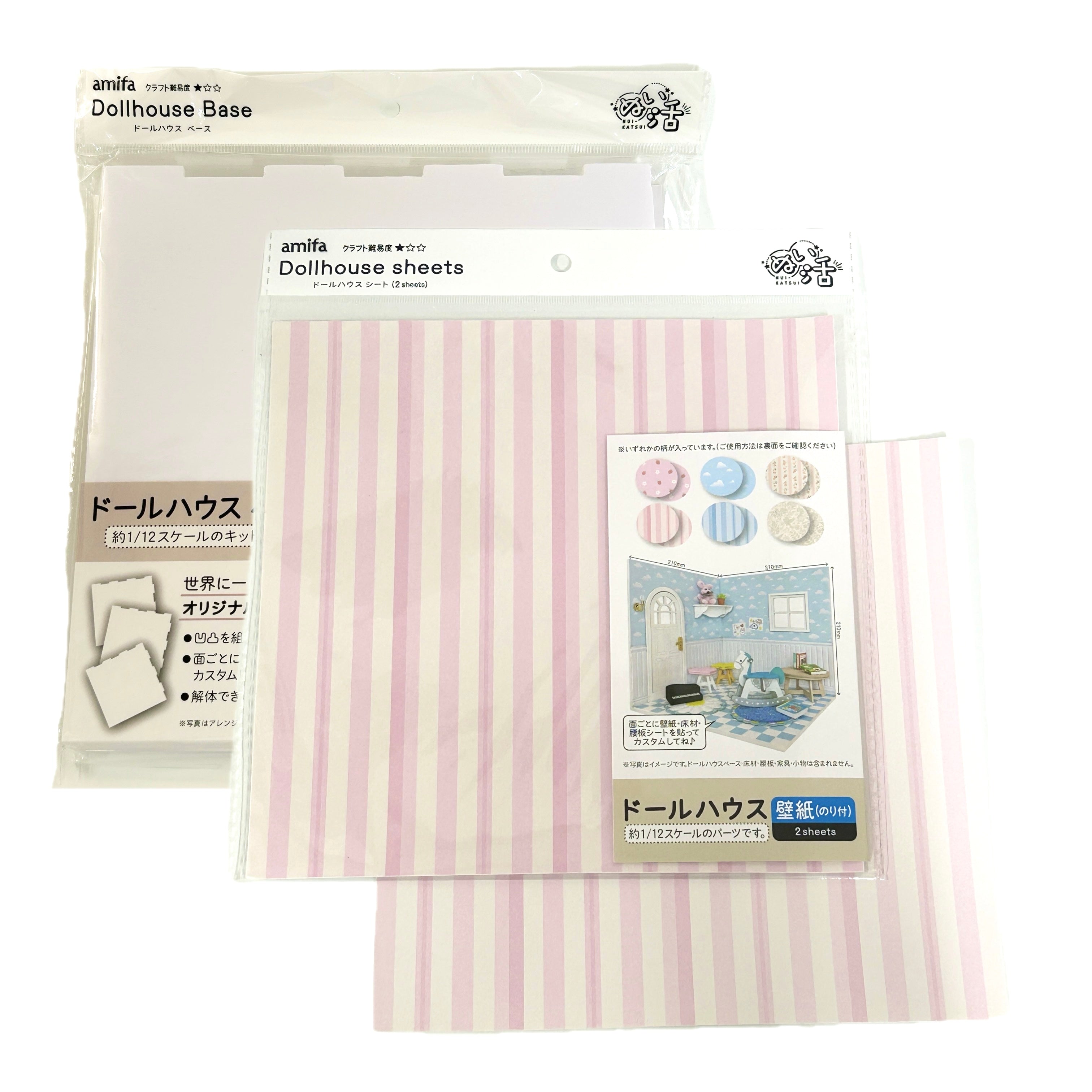 Dollhouse Base and Wallpaper Set Pink Stripe Seria