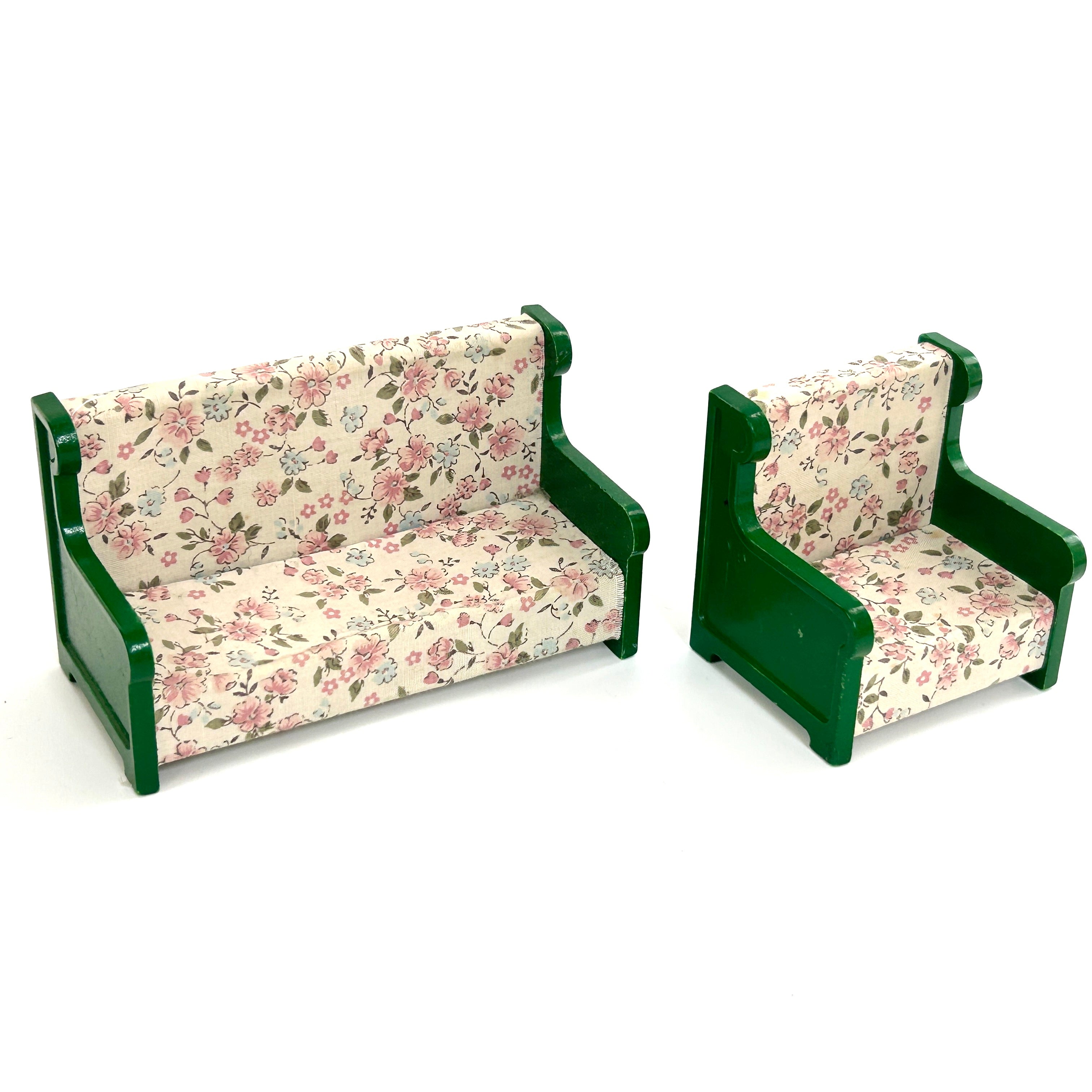 [used] Vintage Green Sofa Armchair set Sylvanian Families Calico Critters