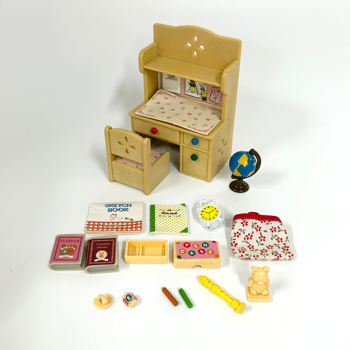 [used] Vintage Study Desk Set 1995 KA-68 Sylvanian Families Calico Critters