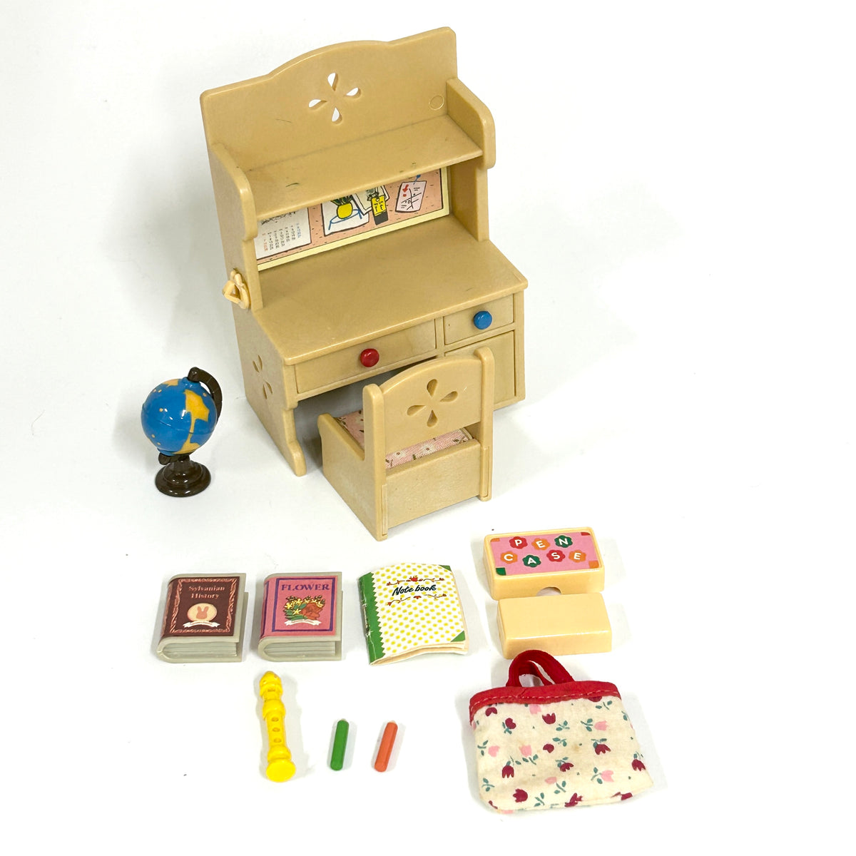 [used] Vintage Study Desk Set 1995 KA-68 Sylvanian Families Calico Critters