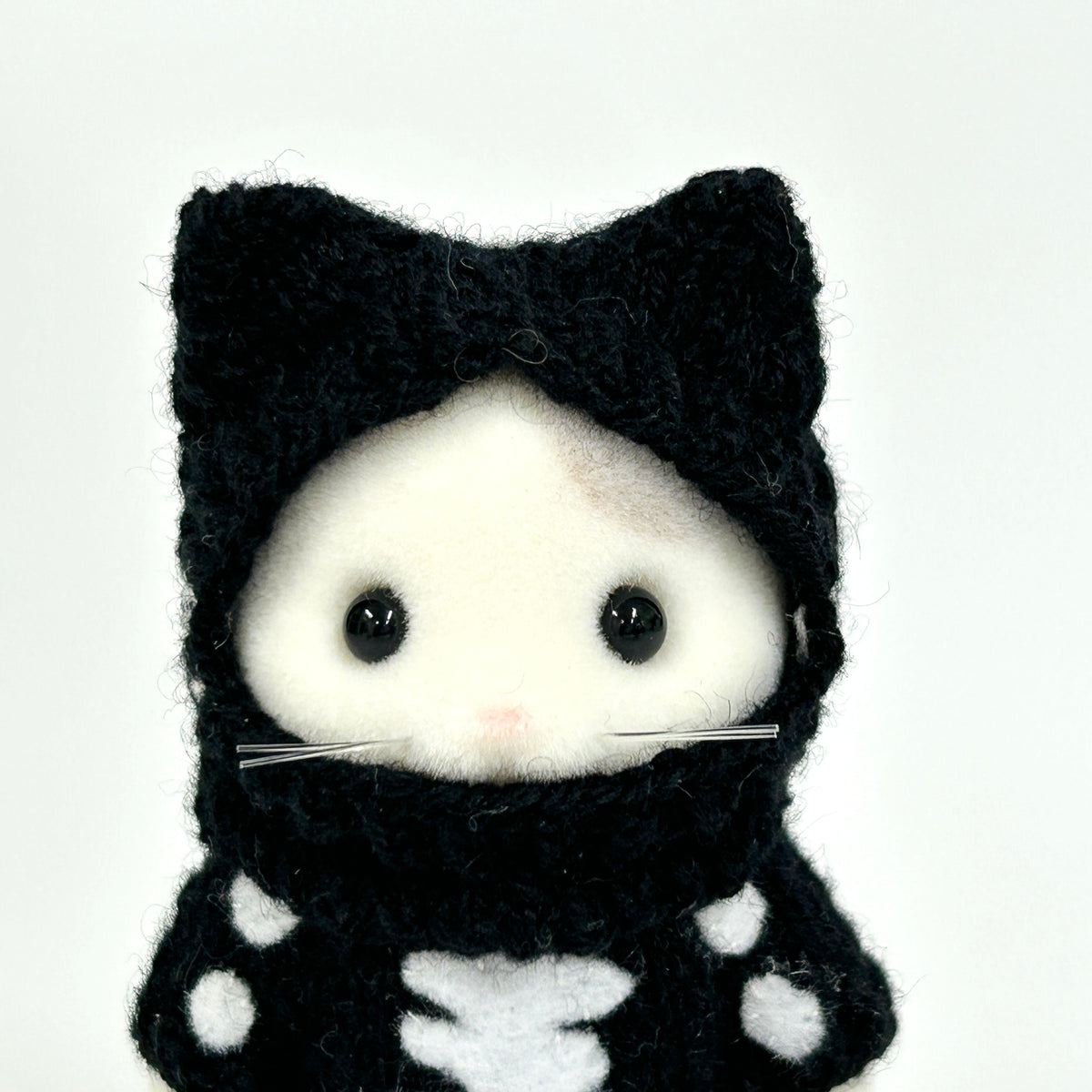 Hand-Knit Black Cat Hood Handmade