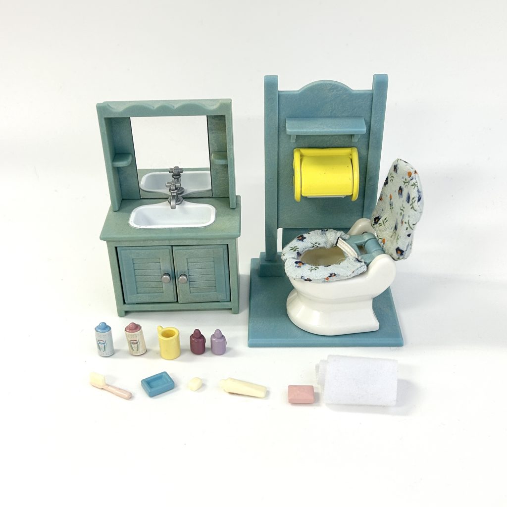 [used] Blue Toilet & Sink Set Sylvanian Families Calico Critters