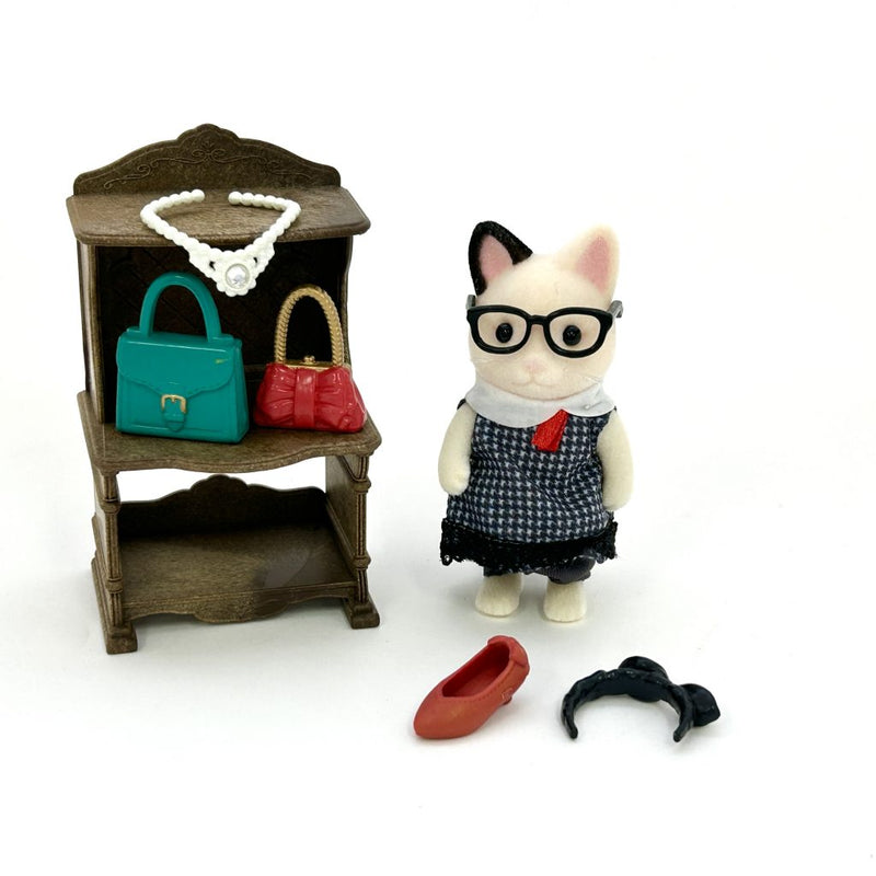 [Used] FASHION PLAY SET TOWN GIRL TVS-10 CHARCOAL CAT Sylvanian Families