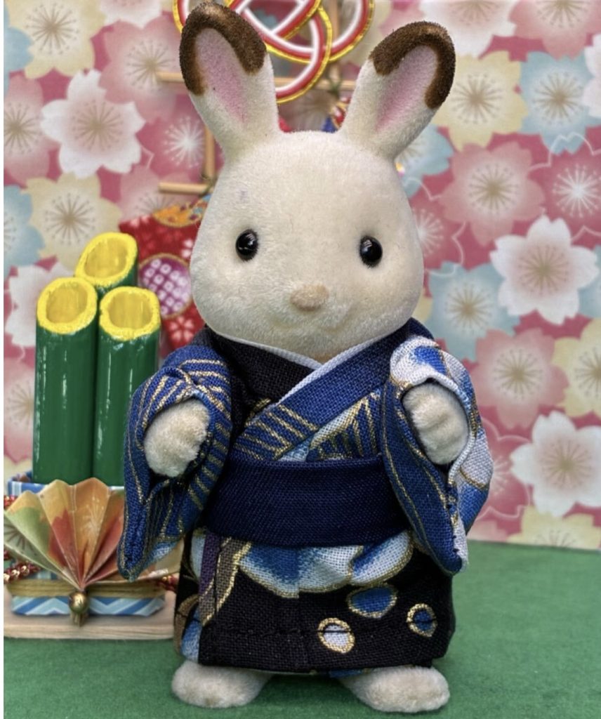 Kimono for Father Wave Pattern Blue Handmade