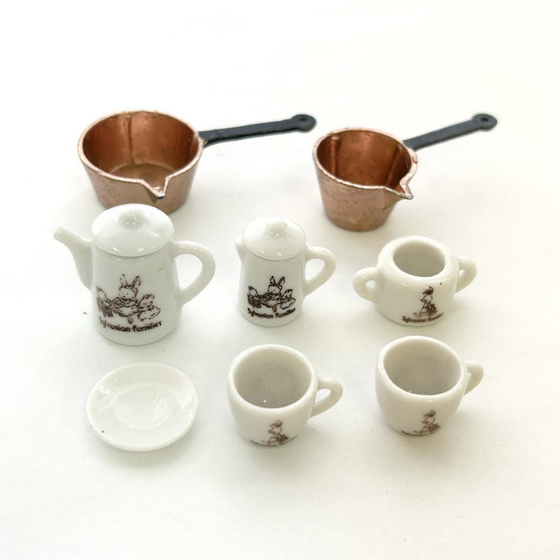 [Used] VINTAGE CERAMIC DISHES POT SET Epoch Japan Sylvanian Families