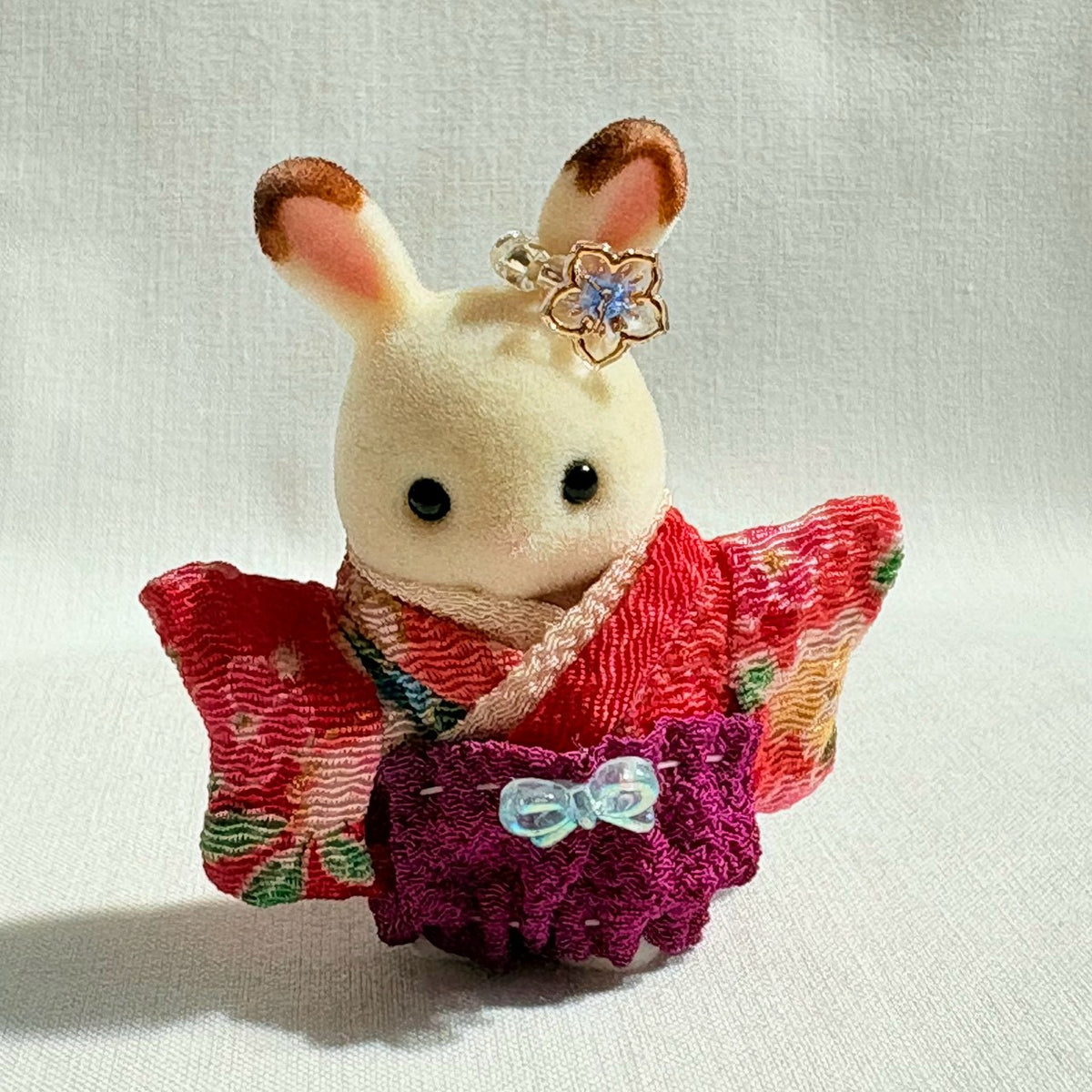 Baby Hakama 3-Piece Set Red Kimono with Purple Hakama Handmade