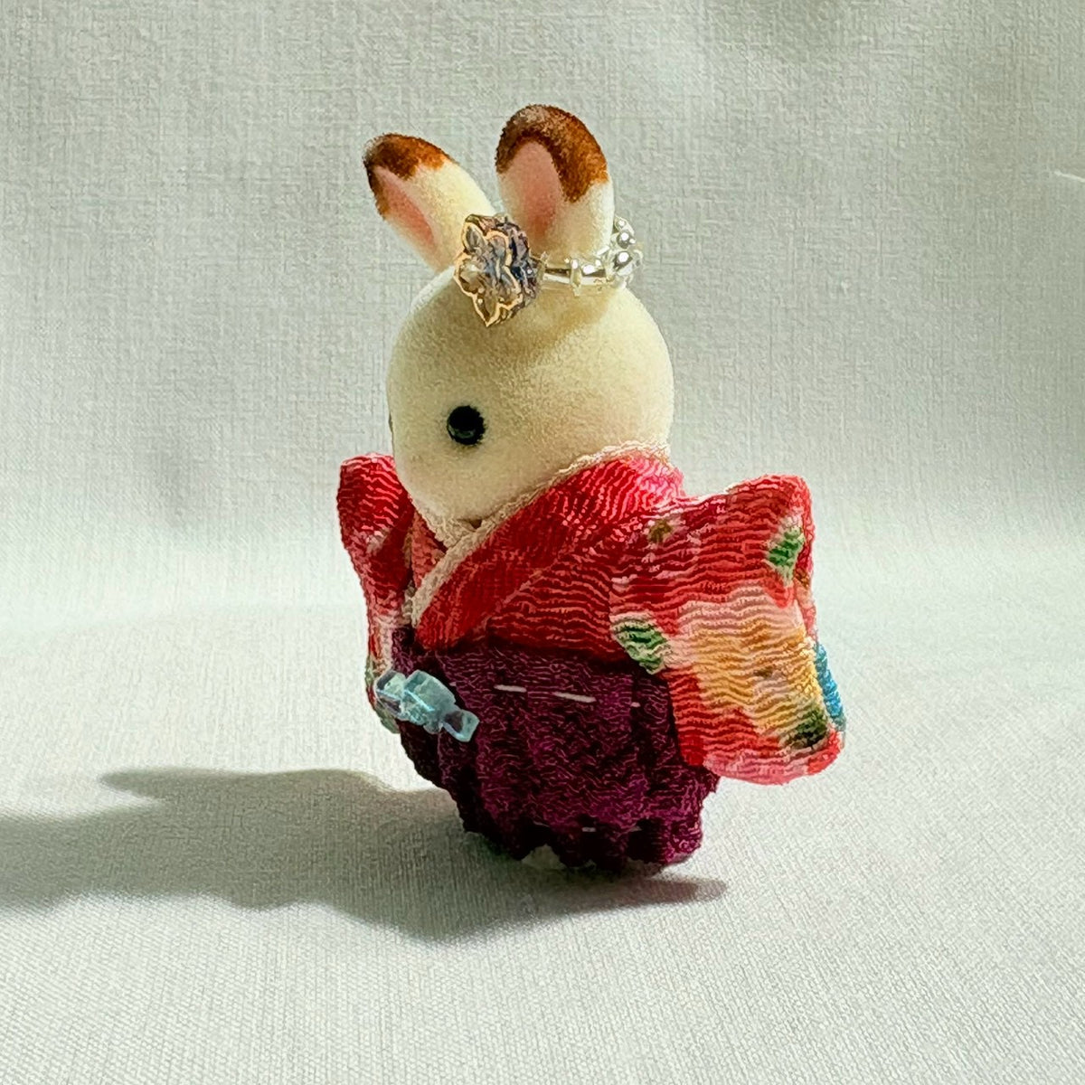 Baby Hakama 3-Piece Set Red Kimono with Purple Hakama Handmade