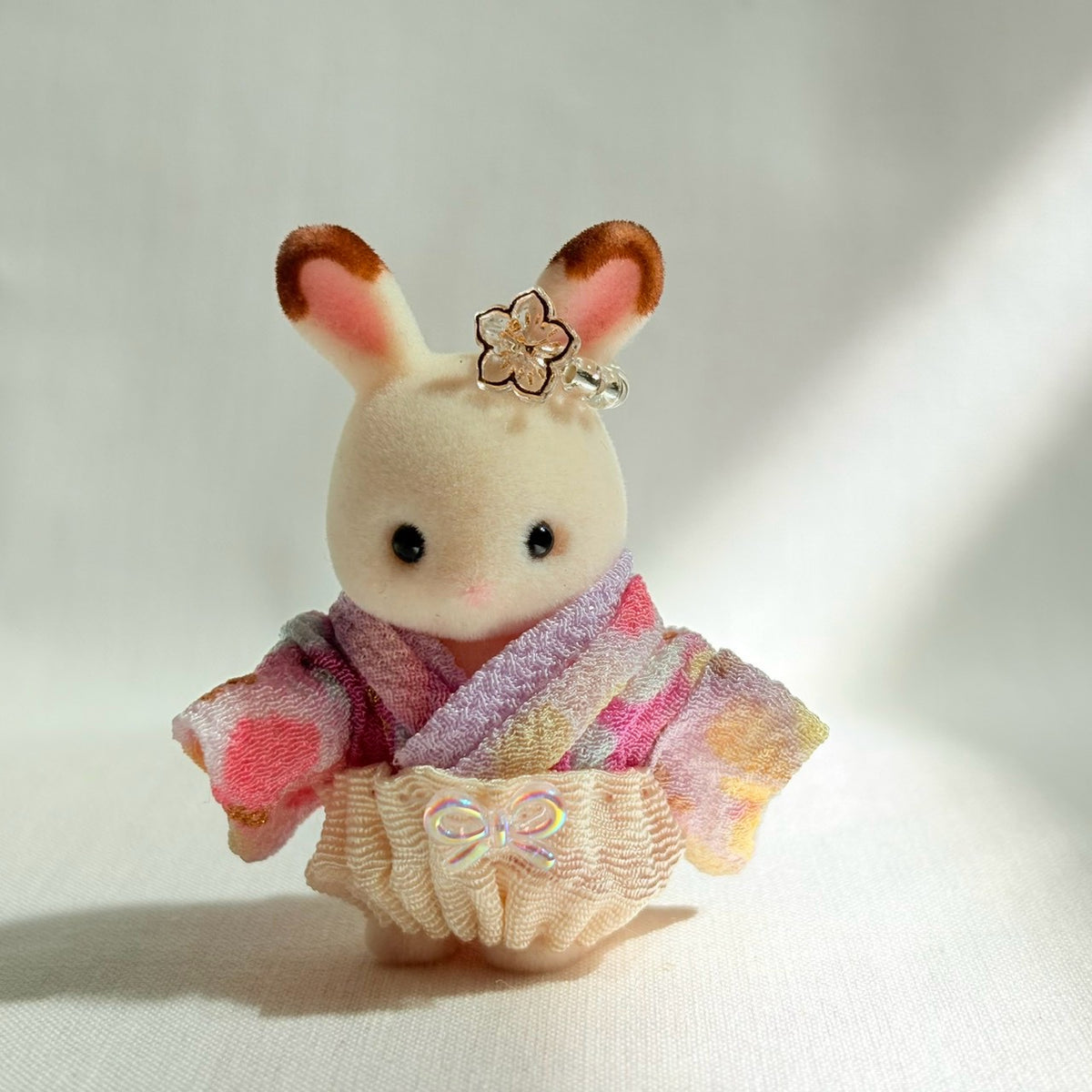 Baby Hakama 3-Piece Set Purple Kimono with Pale Orange Hakama Handmade