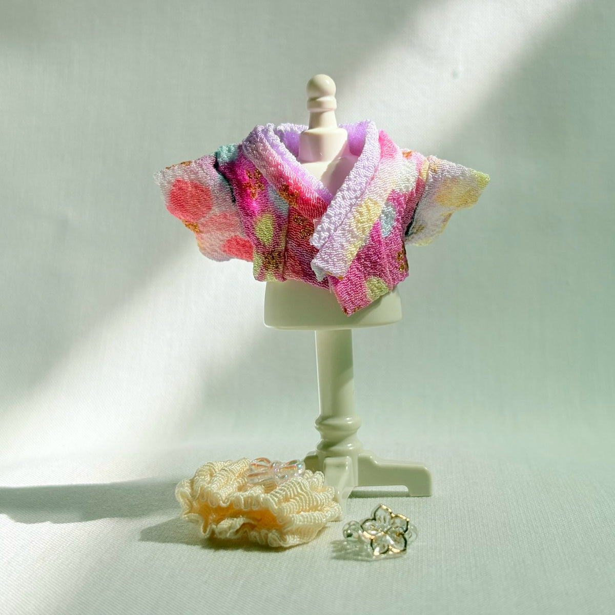 Baby Hakama 3-Piece Set Purple Kimono with Pale Orange Hakama Handmade