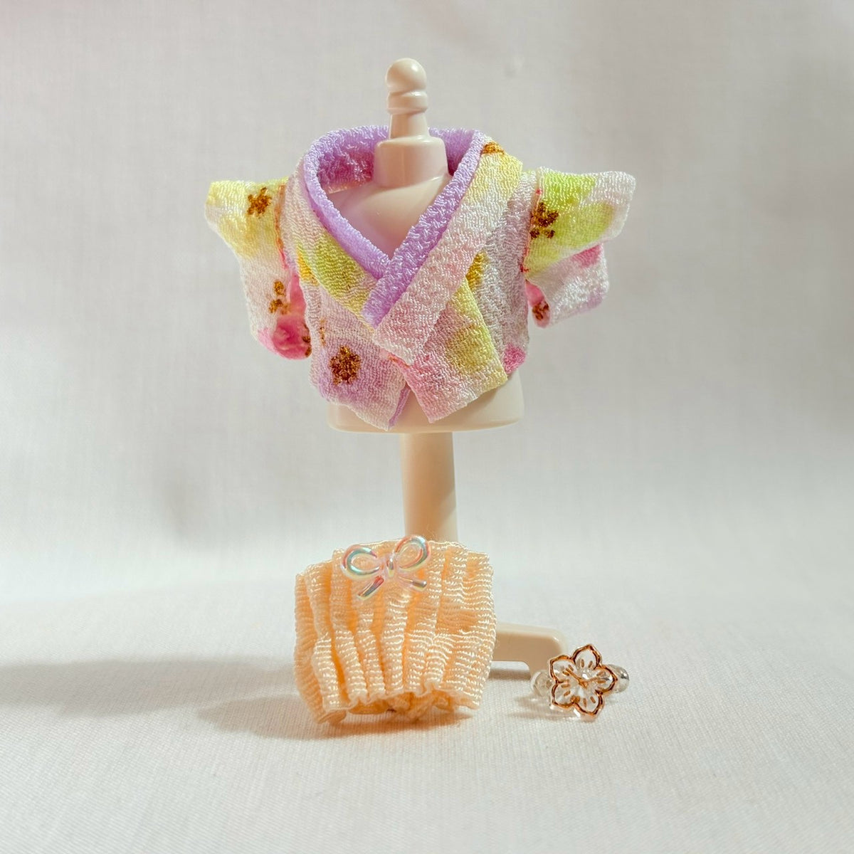 Baby Hakama 3-Piece Set Purple Kimono with Pale Orange Hakama Handmade