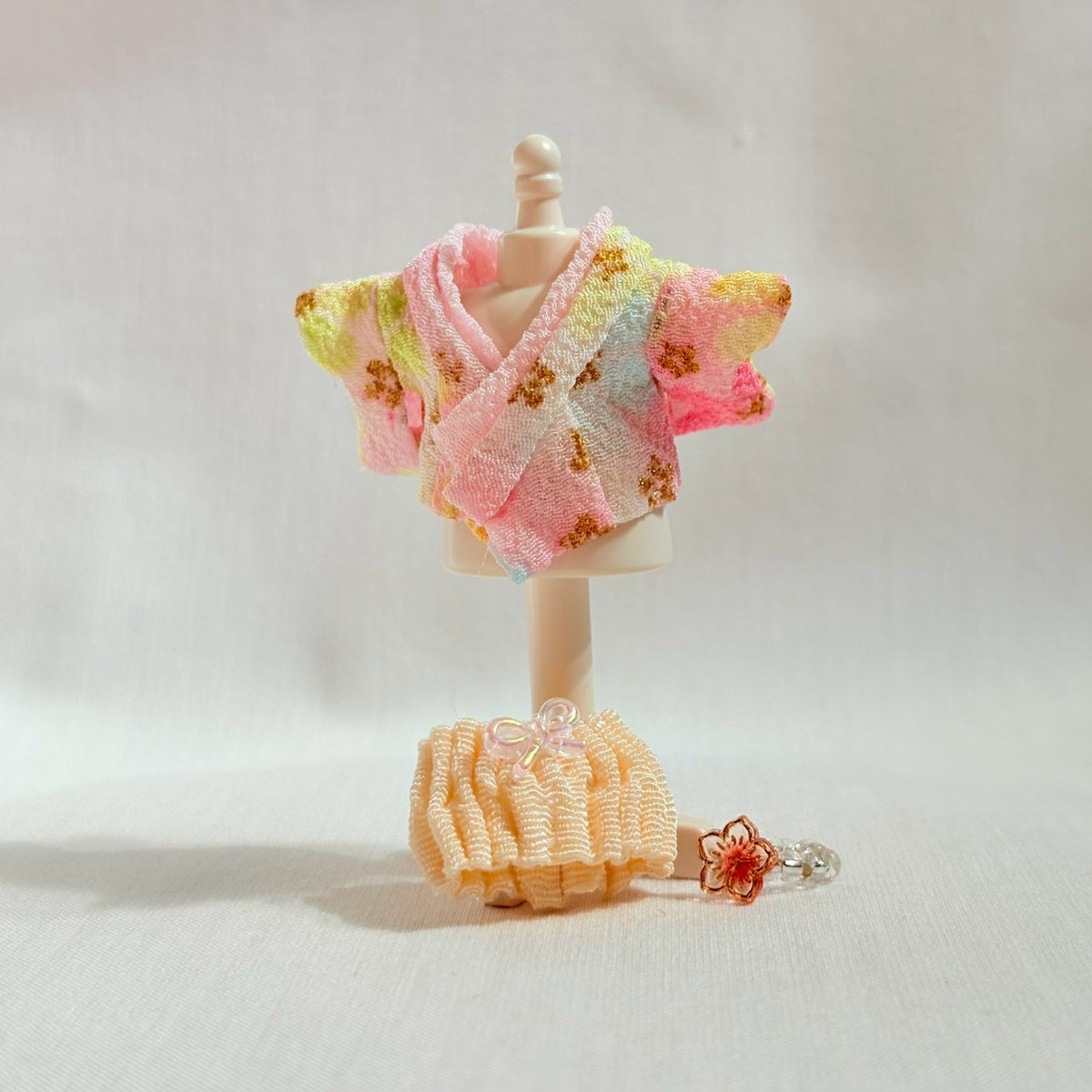 Baby Hakama 3-Piece Set Pink Kimono with Pale Orange Hakama Handmade