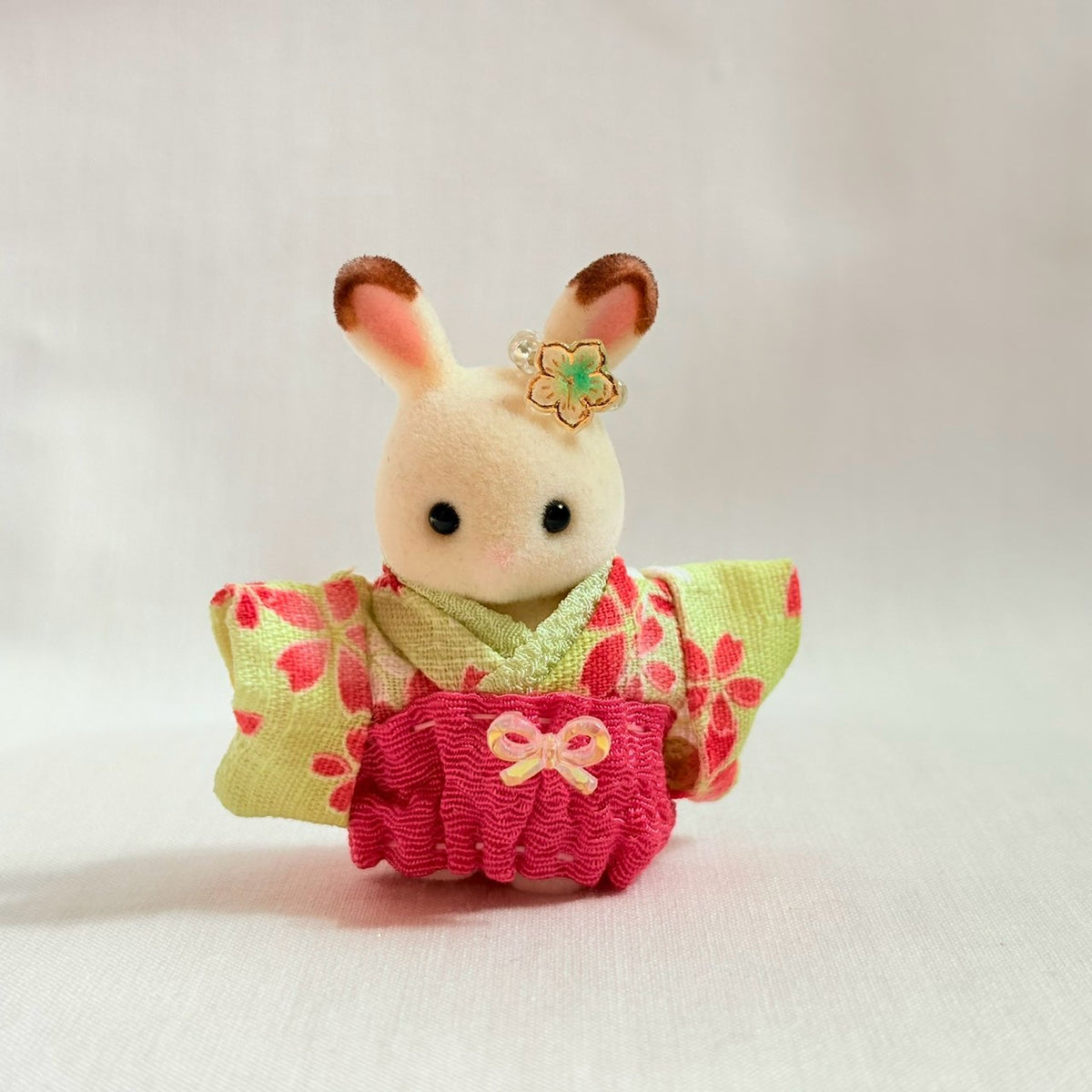 Baby Hakama 3-Piece Set Green Kimono with Pink Hakama Handmade