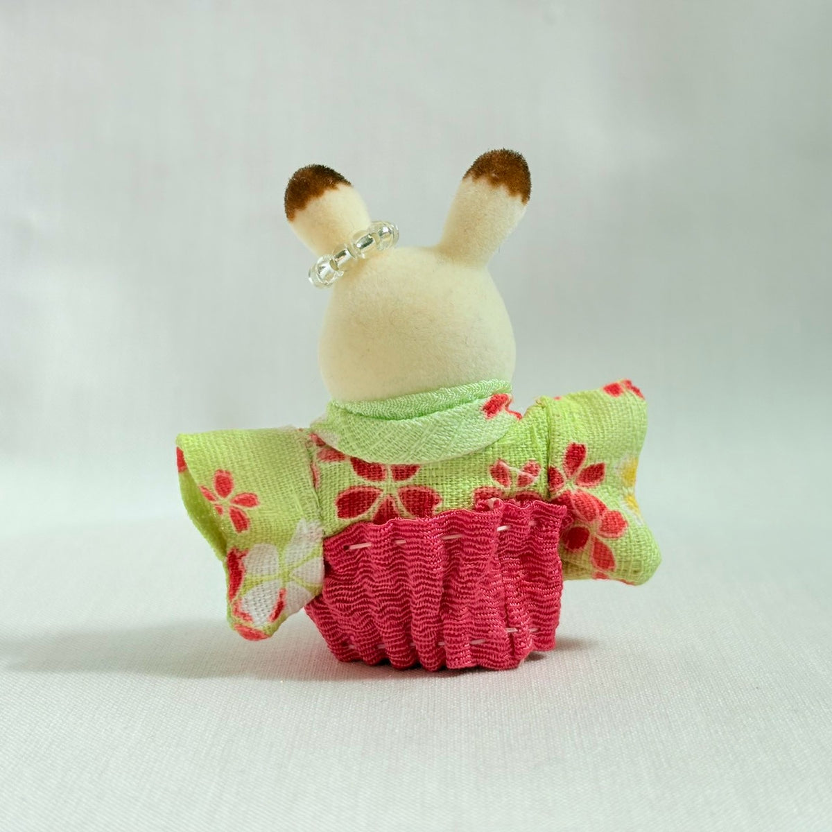 Baby Hakama 3-Piece Set Green Kimono with Pink Hakama Handmade