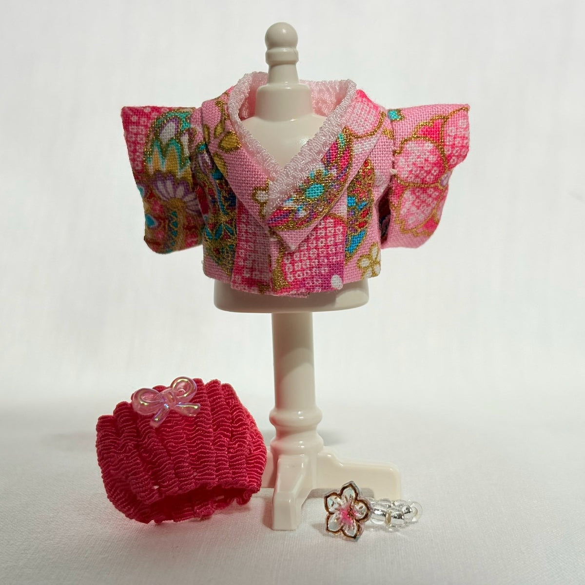 Baby Hakama 3-Piece Set Pink Kimono with Pink Hakama Handmade